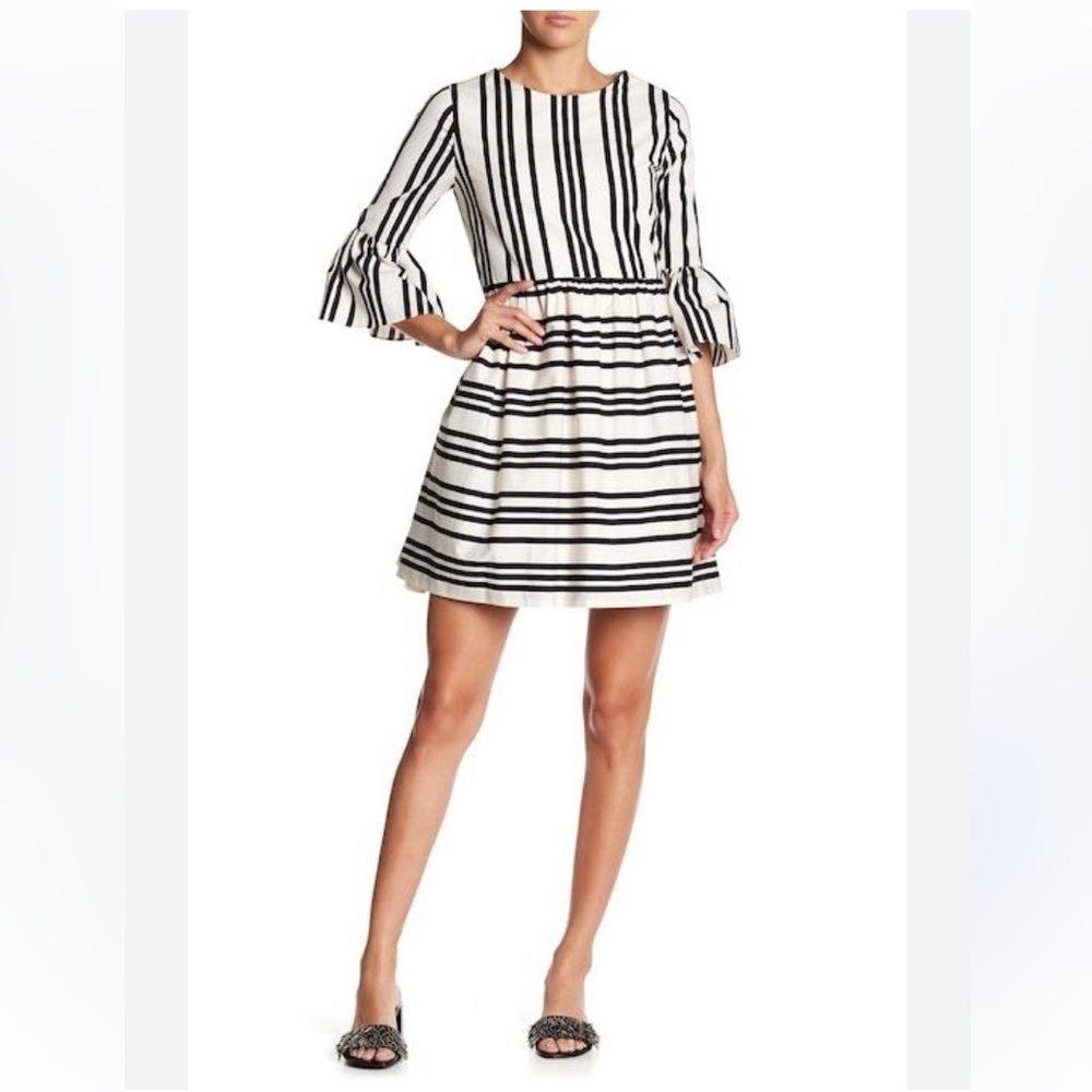 Alice + Olivia Augusta Striped Ruffle Sleeve Mini Dress Women Size 0 Feminine